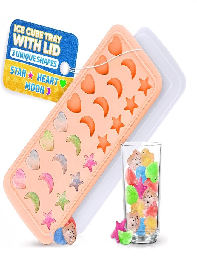 ALPENKOK Cute Ice Cube Tray with Lid - Flexible, Food Safe, Temperature-Resistant Silicone Star, Moon, and Heart Ice Cube Tray Fun Shapes in 24 Cavities - Easy to Clean and Remove, Great for Home Creations - Image 1