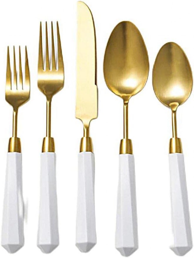 Cutlery Set, Stainless Steel Flatware Set,transparent plastic， Spoon Knife and Fork Set,5-Piece Diamond Handle Kitchen Silverware Cutlery Set 304 Stainless Steel Brushed Portable Detachable Brushed Kn - Image 1