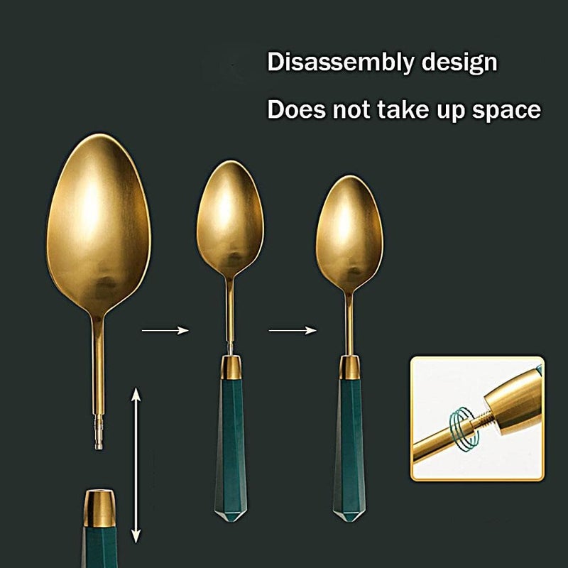 Cutlery Set, Stainless Steel Flatware Set,transparent plastic， Spoon Knife and Fork Set,5-Piece Diamond Handle Kitchen Silverware Cutlery Set 304 Stainless Steel Brushed Portable Detachable Brushed Kn - Image 3
