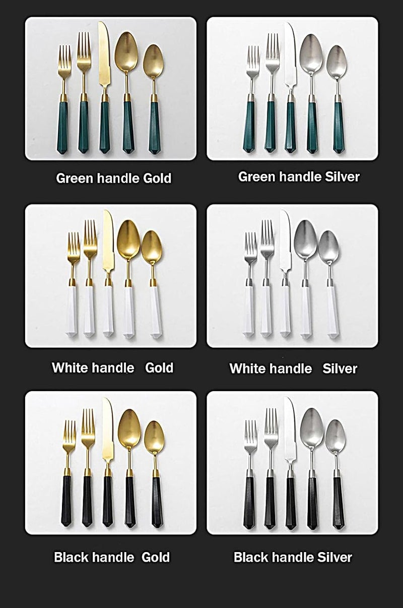 Cutlery Set, Stainless Steel Flatware Set,transparent plastic， Spoon Knife and Fork Set,5-Piece Diamond Handle Kitchen Silverware Cutlery Set 304 Stainless Steel Brushed Portable Detachable Brushed Kn - Image 4