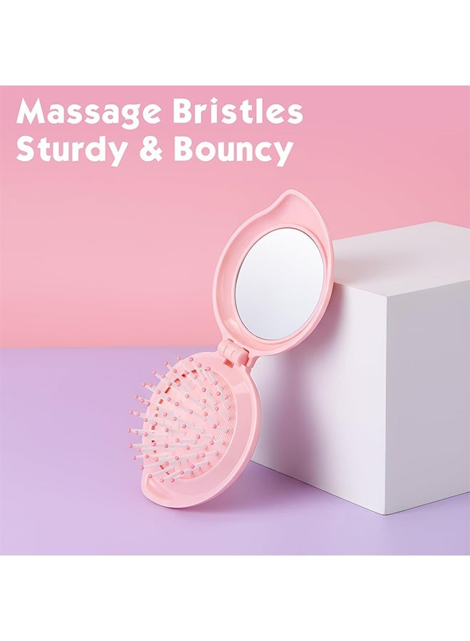 2 Pack Foldable Travel Mirror Hair Brushes Round Portable Folding Pocket Hair Brush Mini Comb Compact Travel Size Massage Comb for Men Women (Pink) - Image 4