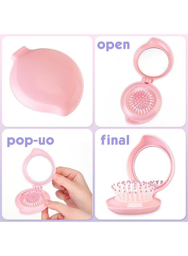 2 Pack Foldable Travel Mirror Hair Brushes Round Portable Folding Pocket Hair Brush Mini Comb Compact Travel Size Massage Comb for Men Women (Pink) - Image 3