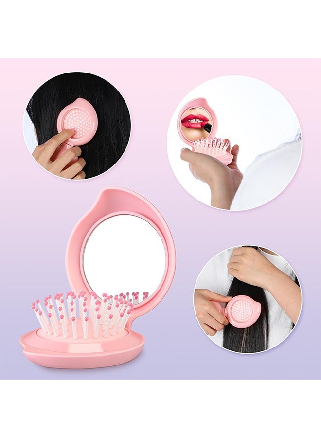2 Pack Foldable Travel Mirror Hair Brushes Round Portable Folding Pocket Hair Brush Mini Comb Compact Travel Size Massage Comb for Men Women (Pink) - Image 5