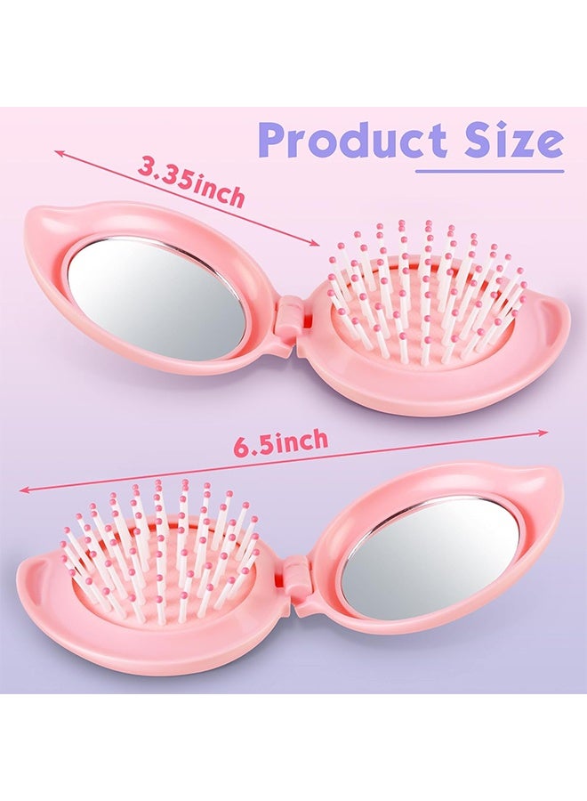 2 Pack Foldable Travel Mirror Hair Brushes Round Portable Folding Pocket Hair Brush Mini Comb Compact Travel Size Massage Comb for Men Women (Pink) - Image 2
