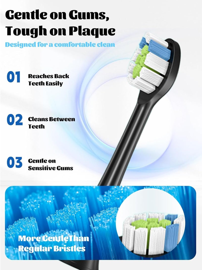 WUNIAK 8 Pack Replacement Toothbrush Heads for Philips Sonicare 6500,Soft Bristles Electric Refills, Deep Cleaning Snap-On Compatible, Black - Image 3