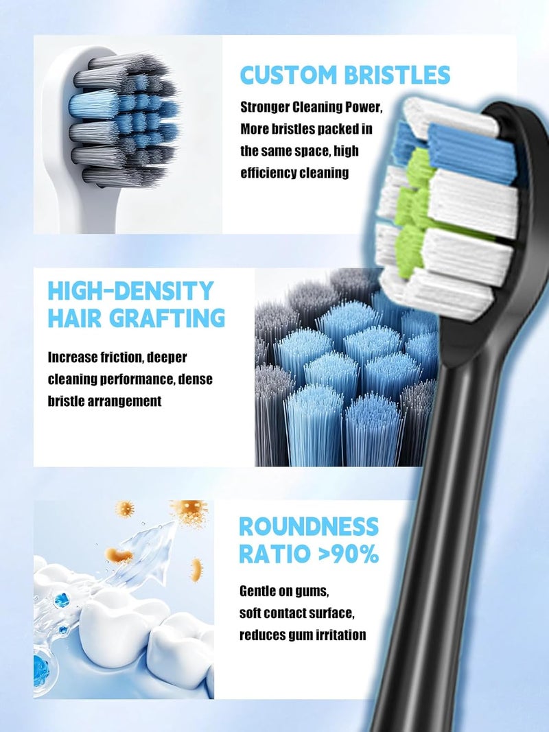 WUNIAK 8 Pack Replacement Toothbrush Heads for Philips Sonicare 6500,Soft Bristles Electric Refills, Deep Cleaning Snap-On Compatible, Black - Image 4