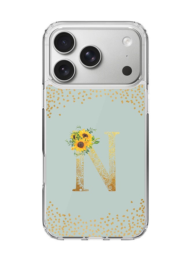 Stylizedd Classic Clear MagSafe Case for iPhone 17 Pro , Hybrid Soft Case Flexible Edges Anti Drop TPU PC Gel Thin Transparent Cover [ Designed for iPhone 17 Pro ] - Custom Monogram Initial Letter Floral Pattern Alphabet - N  (Light Grey )