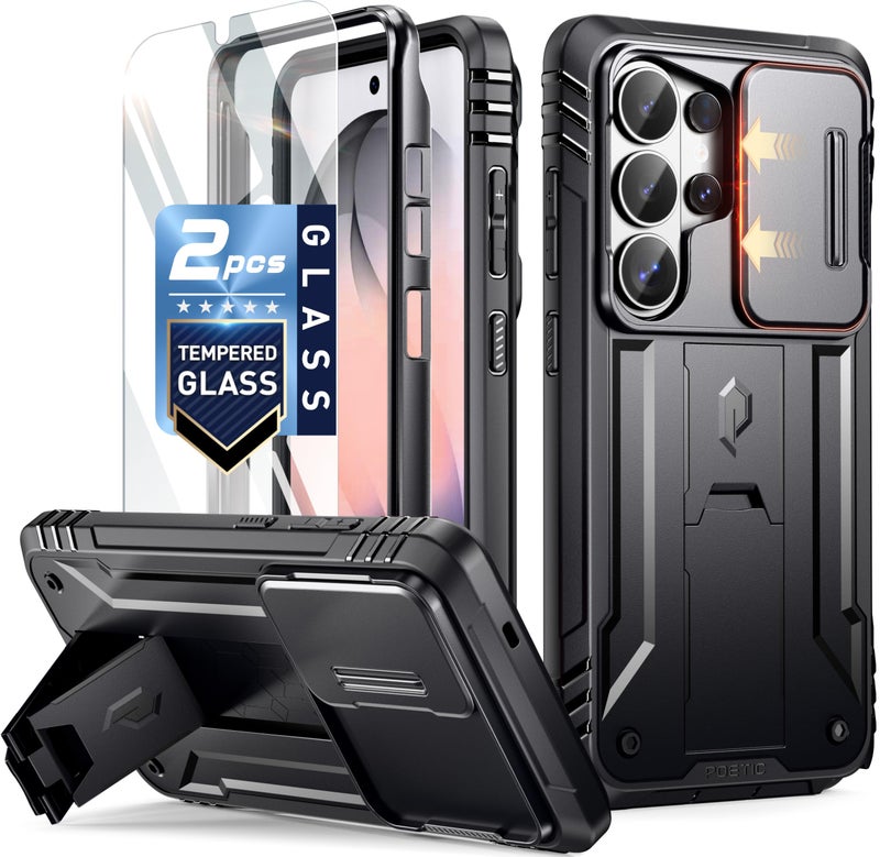 Poetic Revolution Case for Samsung Galaxy S26 Ultra, [Slide Camera Cover], [20FT Mil-Grade Drop Tested], Full-Body Military Grade Rugged Dual-Layer Shockproof Cover with Kickstand, Black - Image 1