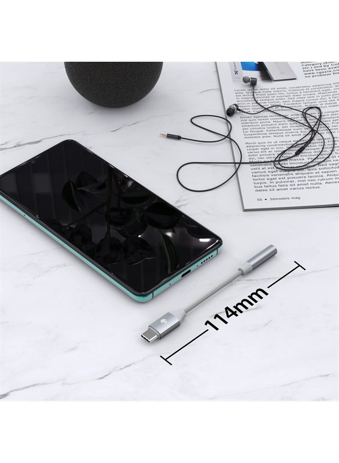 Stouchi محول USB C إلى 3.5 مم أنثوي 2 عبوات، كابل صوت سماعة رأس نوع C، دنجلي Hi-Fi لجهاز Samsung Galaxy S22 S21 Ultra Z Flip Note 20، iPad Mini 6، Pixel 7/6a/6 - فضي - Image 4