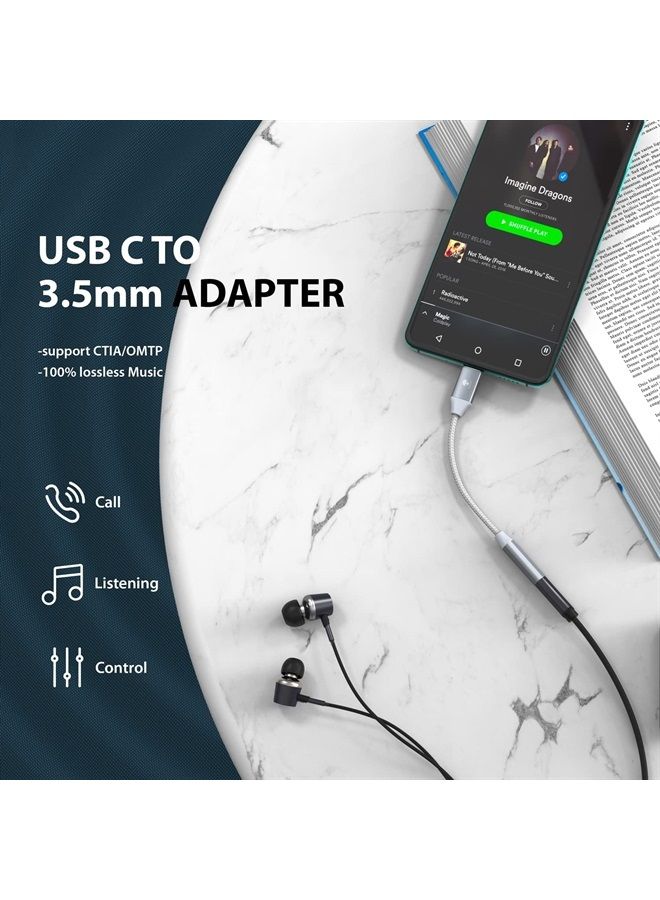 Stouchi محول USB C إلى 3.5 مم أنثوي 2 عبوات، كابل صوت سماعة رأس نوع C، دنجلي Hi-Fi لجهاز Samsung Galaxy S22 S21 Ultra Z Flip Note 20، iPad Mini 6، Pixel 7/6a/6 - فضي - Image 5
