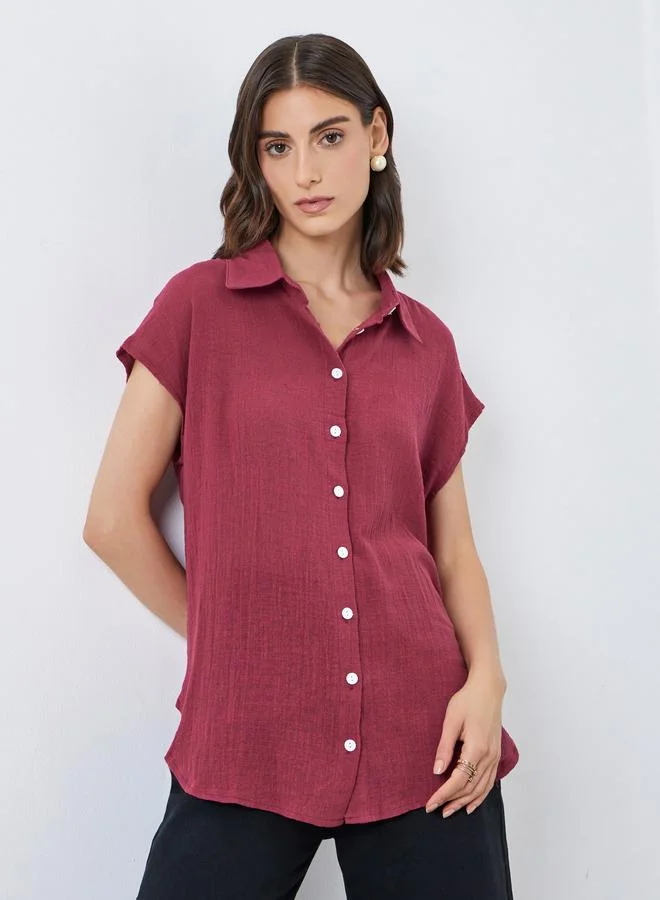 Take Two Take Two Burgundy Longline Shirt with Buttons