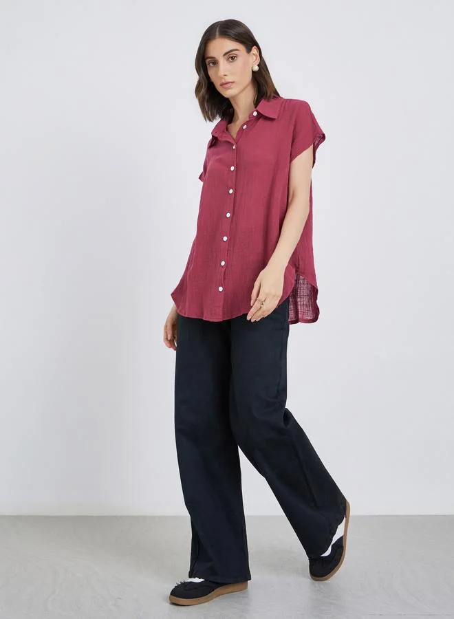 Take Two Take Two Burgundy Longline Shirt with Buttons