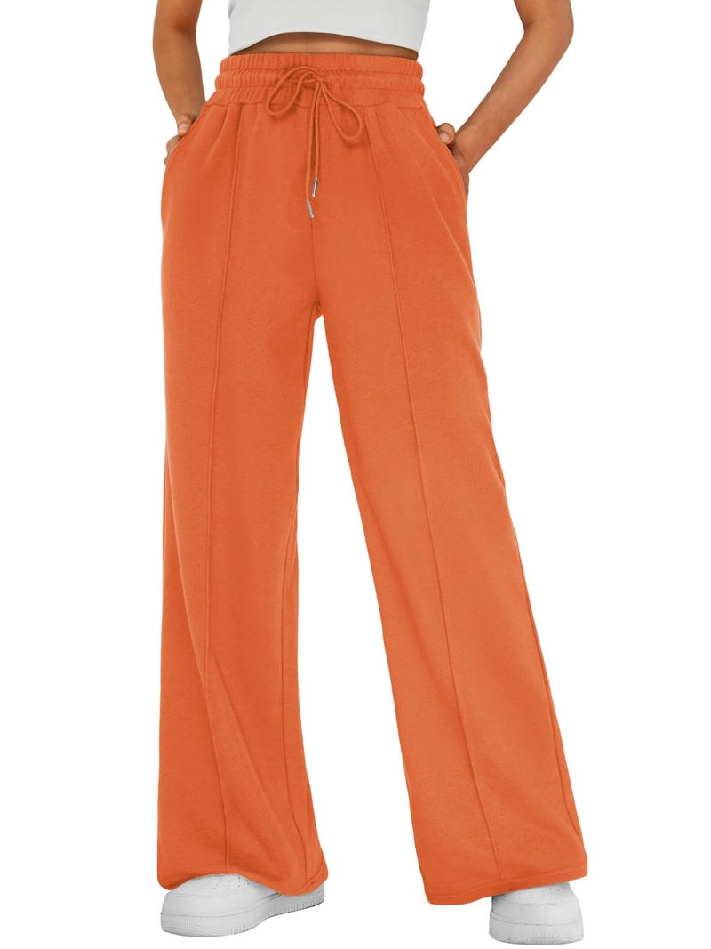AUTOMET Womens Wide Leg Sweatpants Flare Lightweight Baggy Straight Leg Pants Oversized Joggers Fall Fashion 2025 Orange M - Image 1