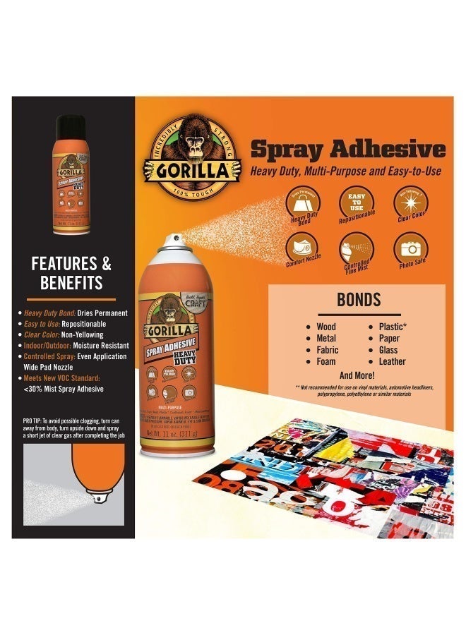 Gorilla Heavy Duty Spray Adhesive, Multipurpose and Repositionable, 11 Ounce, Clear, (Pack of 1) - Image 5