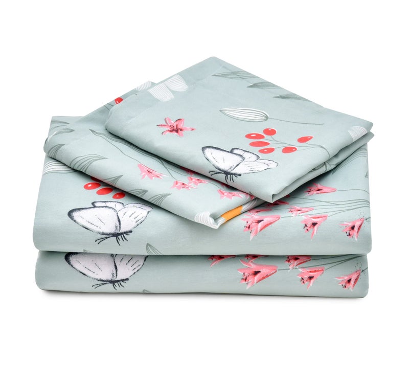 RRC Gless Cotton Elegant Polycotton Elastic Fitted Bedsheet With 2 Pillow Covers,72X78 (Inches) On All Around Side To Grip The Mattress, 144 Tc, Pista Leaf (Grey) - Image 2