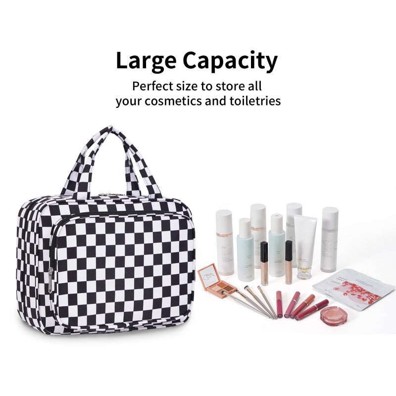 Narwey Hanging Toiletry Bag for Women Travel Makeup Bag Organizer Toiletries Bag for Travel Size Essentials Accessories Cosmetics (Black Checkerboard (Medium)) - Image 5