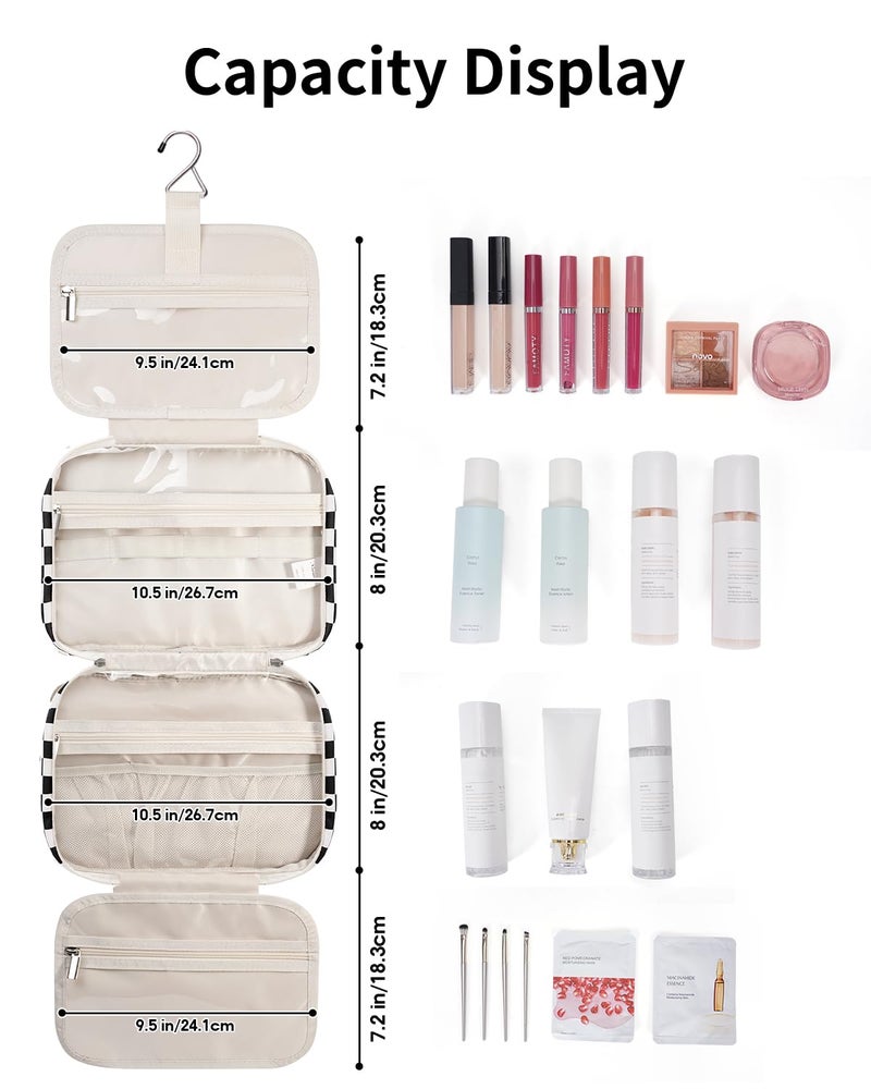 Narwey Hanging Toiletry Bag for Women Travel Makeup Bag Organizer Toiletries Bag for Travel Size Essentials Accessories Cosmetics (Black Checkerboard (Medium)) - Image 4