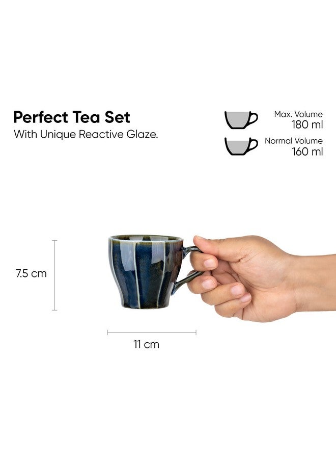 Shay طقم أكواب شاي سيراميك من 6، أزرق، 180 مل | طقم أكواب شاي من 6 | تشطيب لامع | بورسلين فاخر | طقم شاي | كوب شاي سيراميك | أكواب صغيرة للشاي (كوب شاي خط فقط - أزرق) - Image 3