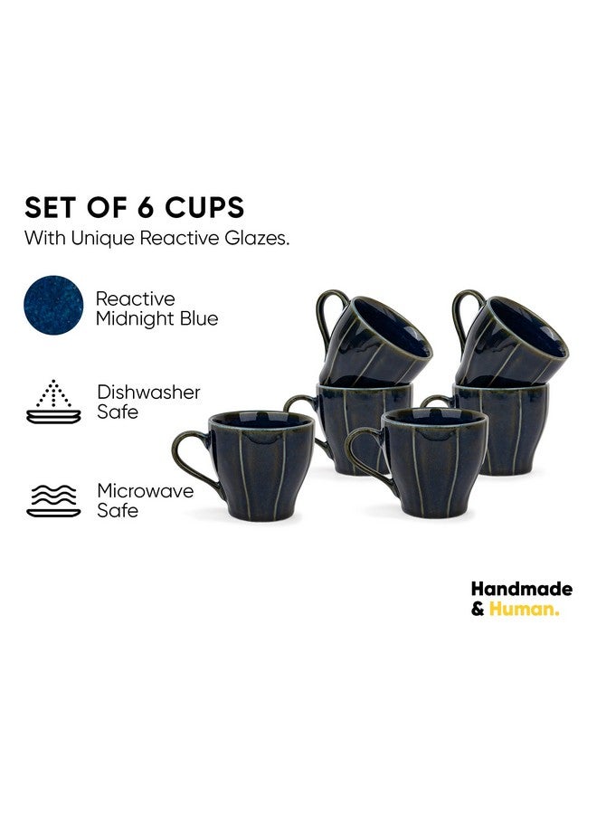 Shay طقم أكواب شاي سيراميك من 6، أزرق، 180 مل | طقم أكواب شاي من 6 | تشطيب لامع | بورسلين فاخر | طقم شاي | كوب شاي سيراميك | أكواب صغيرة للشاي (كوب شاي خط فقط - أزرق) - Image 2