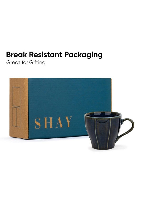 Shay طقم أكواب شاي سيراميك من 6، أزرق، 180 مل | طقم أكواب شاي من 6 | تشطيب لامع | بورسلين فاخر | طقم شاي | كوب شاي سيراميك | أكواب صغيرة للشاي (كوب شاي خط فقط - أزرق) - Image 5