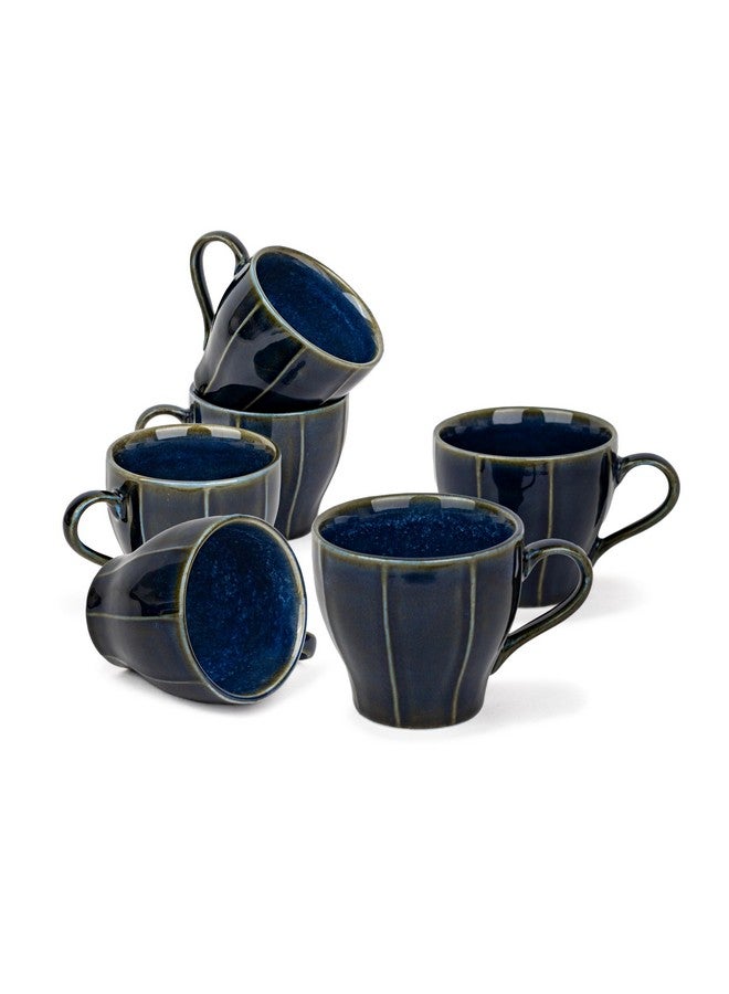 Shay طقم أكواب شاي سيراميك من 6، أزرق، 180 مل | طقم أكواب شاي من 6 | تشطيب لامع | بورسلين فاخر | طقم شاي | كوب شاي سيراميك | أكواب صغيرة للشاي (كوب شاي خط فقط - أزرق) - Image 1