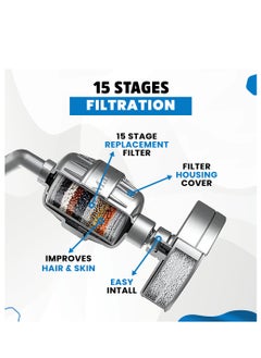 EnvoMart 15-Stage Shower Filter Dual Cartridge with Anti Hair Fall Feature - Ideal for Hard Water, Chlorine, and Impurity Removal - Shower Head Filter with KDF and Calcium Sulphite Beans fo Refreshing Water  - Image 3