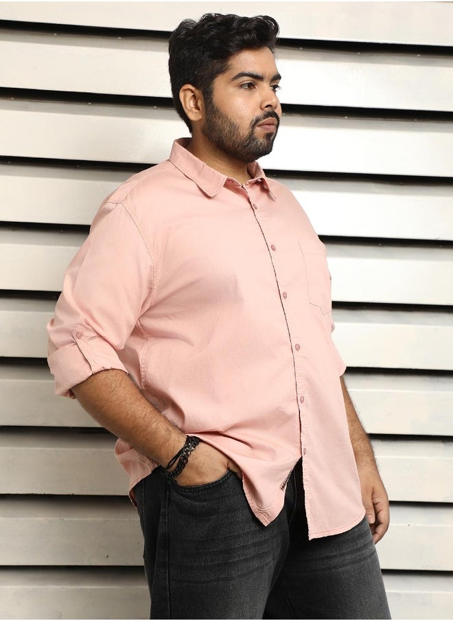 HIGH STAR Men's Dusty Pink 100% Cotton Solid Pattern Button Down Regular Fit Shirt  - Image 2