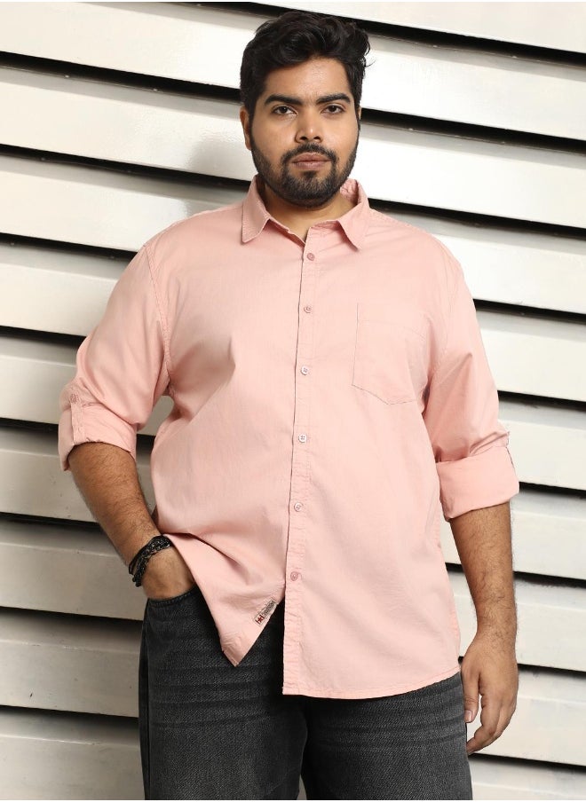 HIGH STAR Men's Dusty Pink 100% Cotton Solid Pattern Button Down Regular Fit Shirt  - Image 5