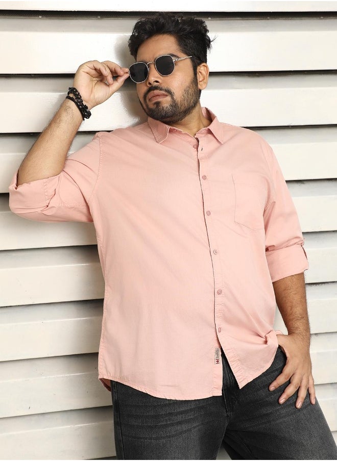 Men's Dusty Pink 100% Cotton Solid Pattern Button Down Regular Fit Shirt