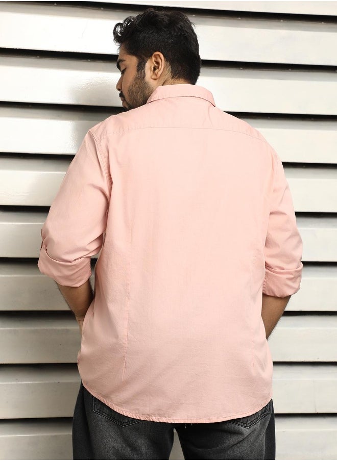 HIGH STAR Men's Dusty Pink 100% Cotton Solid Pattern Button Down Regular Fit Shirt  - Image 3