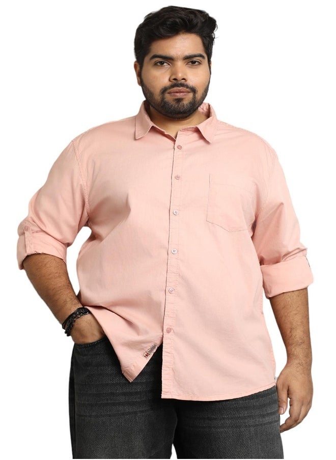 HIGH STAR Men's Dusty Pink 100% Cotton Solid Pattern Button Down Regular Fit Shirt  - Image 1