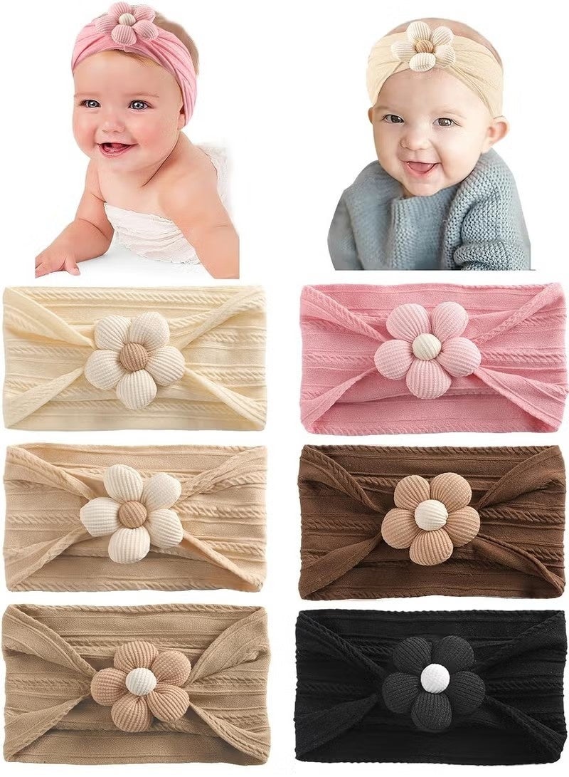 Gonice 6 Pcs Baby Headbands, Baby Girl Flower Headbands, Handmade Flower Headbands for Newborn, Cute Nylon Headbands for Infant Toodle Baby - Image 1