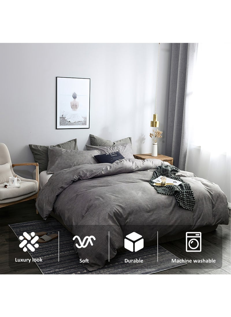 LEFAFA Cotton Duvet Cover Set, 100% Washed Microfiber, Soft and Breathable 3 Pieces, 1 Duvet Cover 220x240cm with Zipper Closure and 2 Pillow Shams, Comforter Not Included  - Image 2