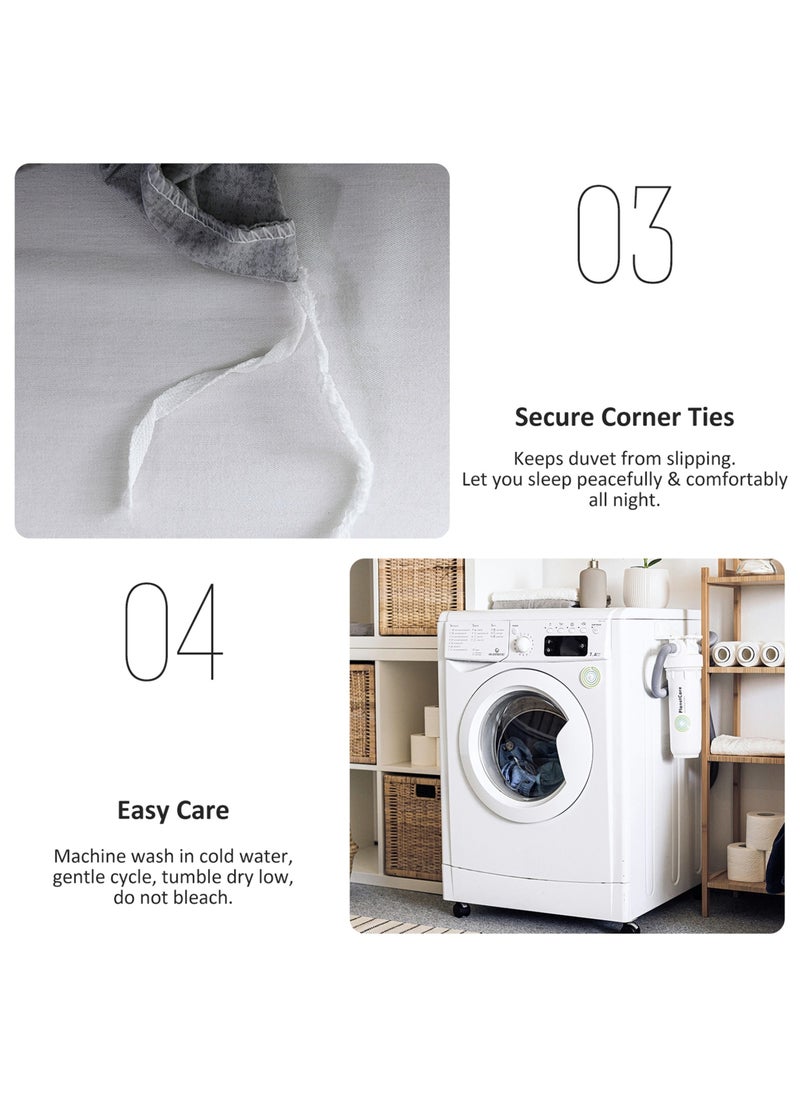 LEFAFA Cotton Duvet Cover Set, 100% Washed Microfiber, Soft and Breathable 3 Pieces, 1 Duvet Cover 220x240cm with Zipper Closure and 2 Pillow Shams, Comforter Not Included  - Image 5