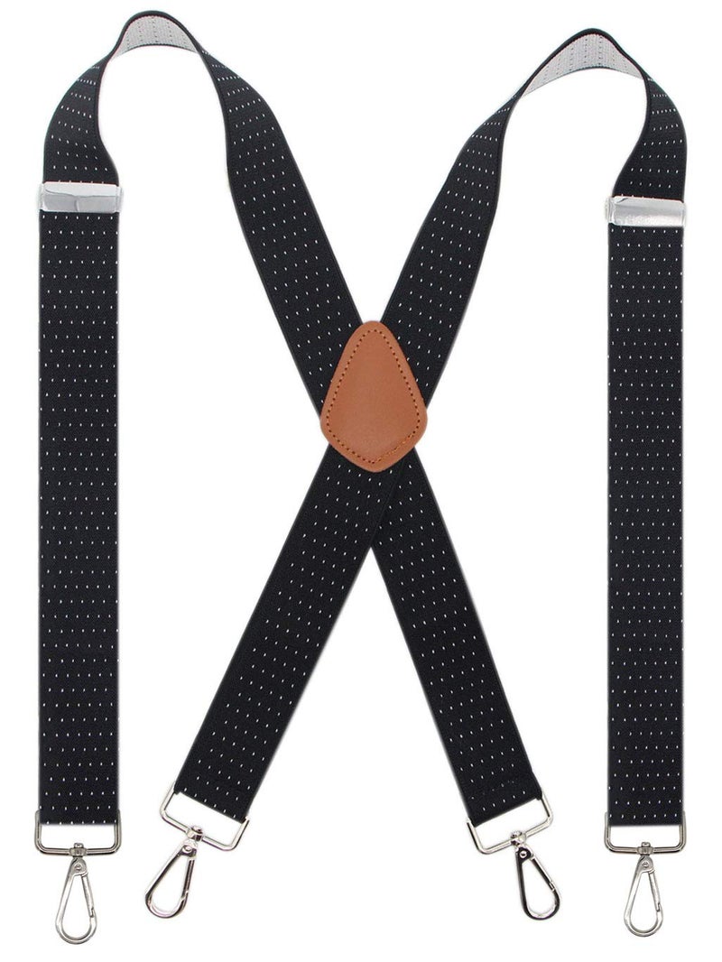 Bioterti Menâ€™s Heavy Duty X- Back 1.4 Inch Suspenders with 4 Snap Hooks (Black Dots)