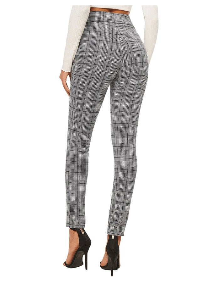 SweatyRocks Women's Casual Skinny Leggings Stretchy High Waisted Work Pants, Black White Plaid, M - Image 2