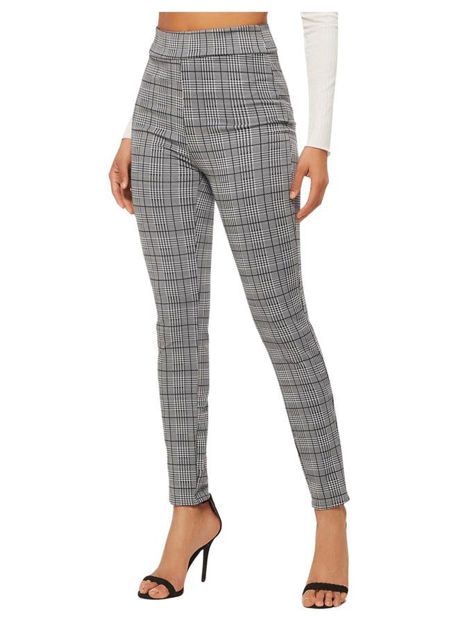 SweatyRocks Women's Casual Skinny Leggings Stretchy High Waisted Work Pants, Black White Plaid, M - Image 1