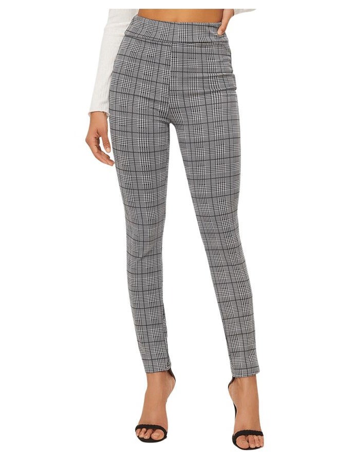 SweatyRocks Women's Casual Skinny Leggings Stretchy High Waisted Work Pants, Black White Plaid, M - Image 5