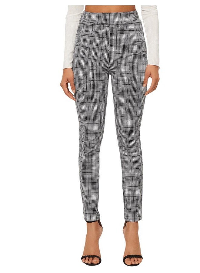 SweatyRocks Women's Casual Skinny Leggings Stretchy High Waisted Work Pants, Black White Plaid, M - Image 4