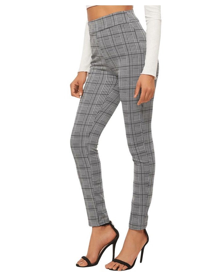 SweatyRocks Women's Casual Skinny Leggings Stretchy High Waisted Work Pants, Black White Plaid, M - Image 3