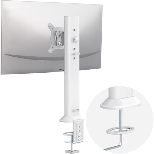 Hemudu Single Desk Monitor Arm Mount Stand Fit for 13 inch to 32 inch Flat Curved Computer Screen with Swivel Height Adjustable RotationHolds up to 77lbs White - Image 1