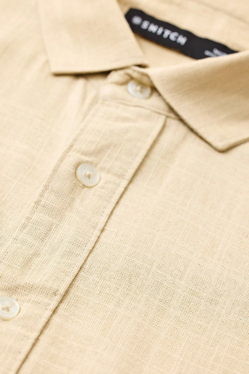 سنيتش Beige Solid Long Sleeve Slim Fit Shirt
