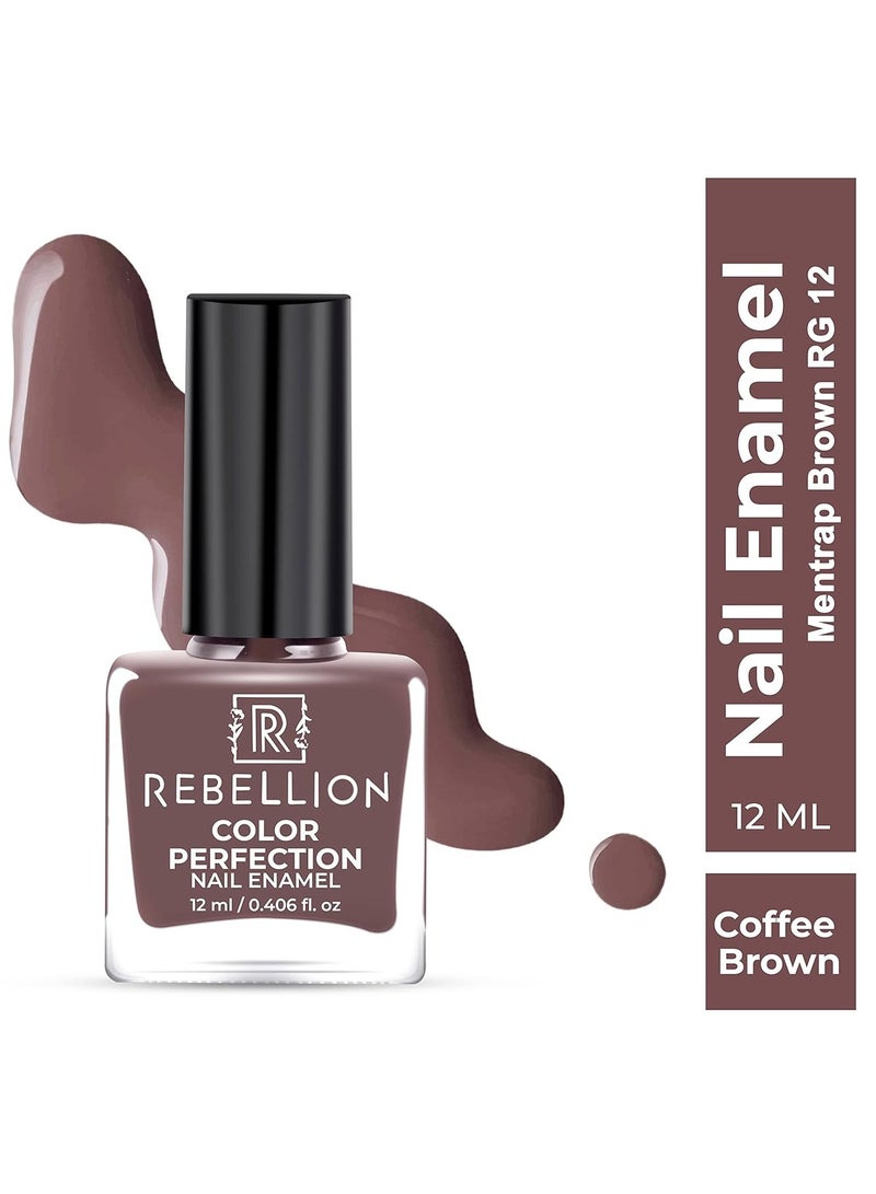 Rebellion Color Perfection Nail Enamel 12ml Coffee brown Mentrap Brown RG12 - Image 2