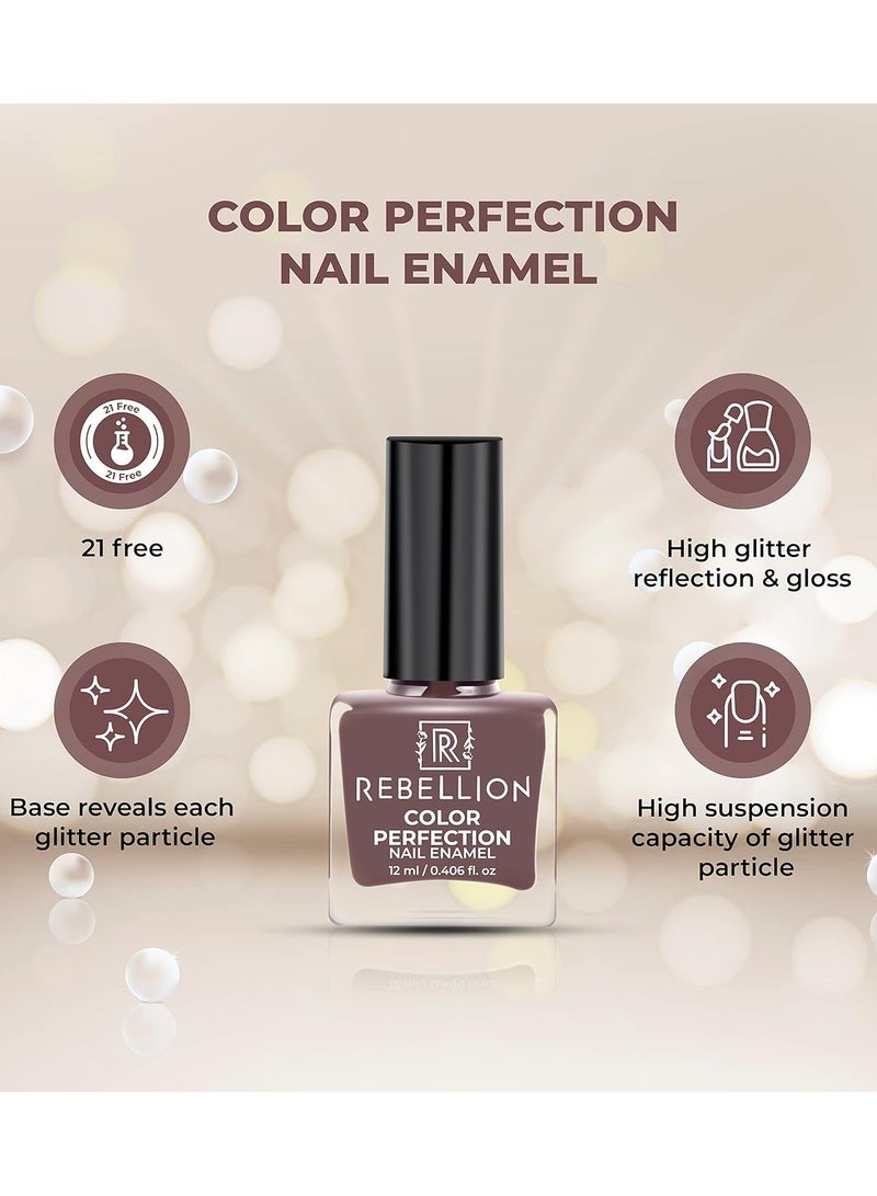 Rebellion Color Perfection Nail Enamel 12ml Coffee brown Mentrap Brown RG12 - Image 4