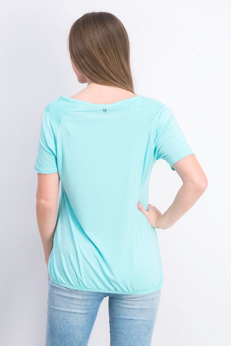 Tchibo Women Boat Neck Plain Short Sleeve Blouse, Aqua - Image 3