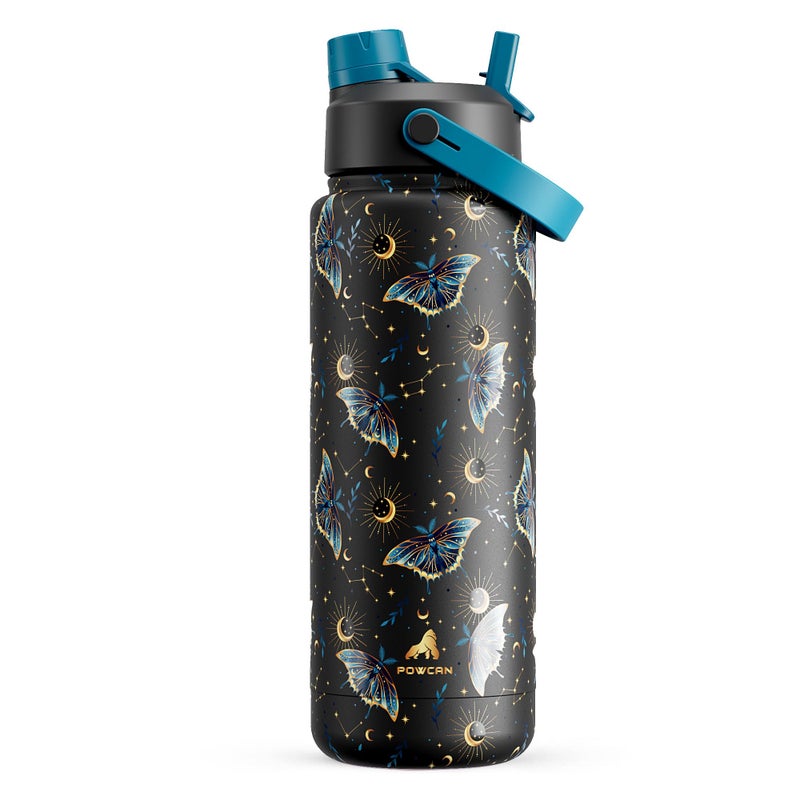 POWCAN 32 oz Insulated Water Bottle with 2-in-1 Straw and Spout Lid, Keep Cold 24H, Leak-Proof, BPA-Free, Double Wall Stainless Steel Water Bottle for Sports, Gym, Travel and School (Gilded Flutter) - Image 1