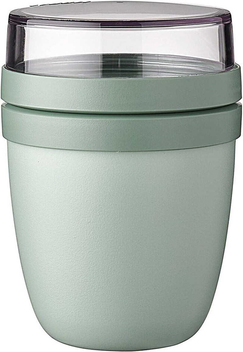 Mepal Ellipse Mini Lunch Box - Separate Yogurt and Muesli Buns - Freezer, Microwave and Dishwasher Safe - 300ml + 120ml - Nordic Sage - Image 1