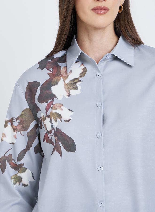 Styli Women Grey Floral Print Regular Fit Shirt - Image 4
