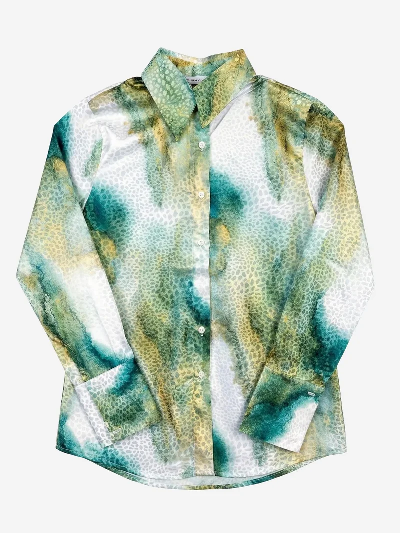 My Fashion Green MY FASHION Abstract Print Buttoned Long Sleeve Shirt for Women | Best Price UAE