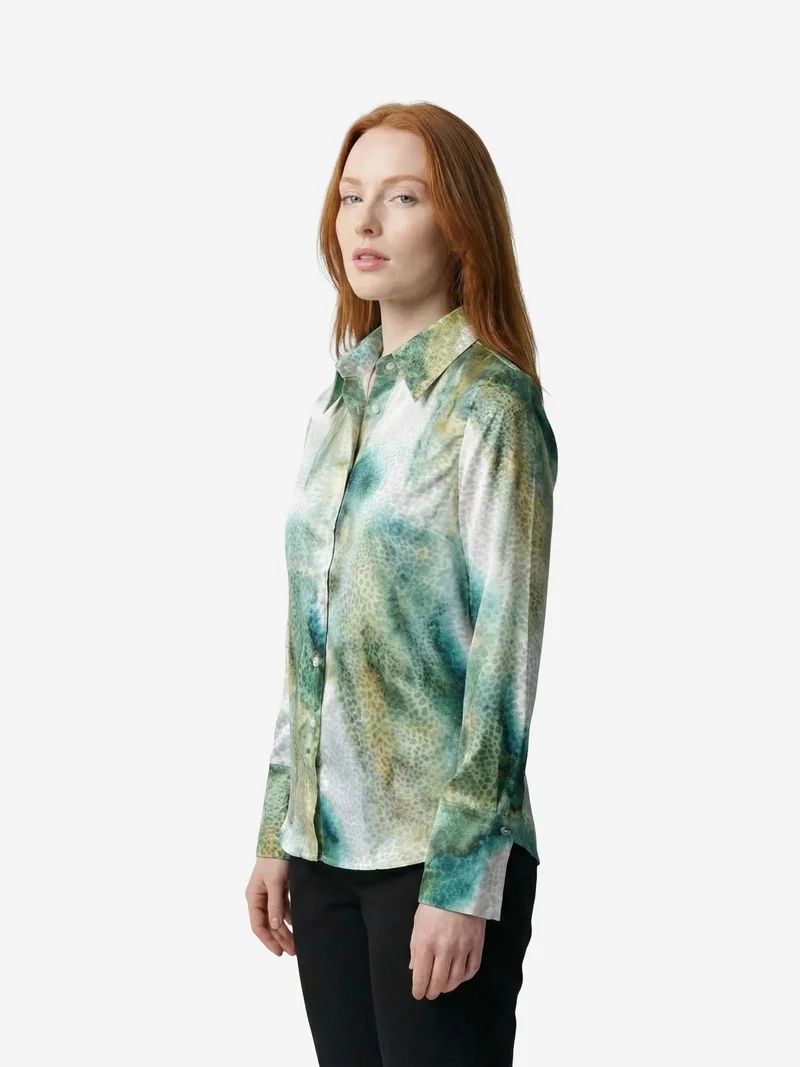 My Fashion Green MY FASHION Abstract Print Buttoned Long Sleeve Shirt for Women | Best Price UAE